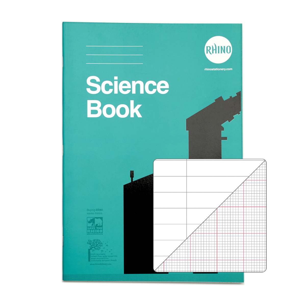 RHINO A4 Science Book 64 Page Green 8mm Lined with… Rhino Stationery